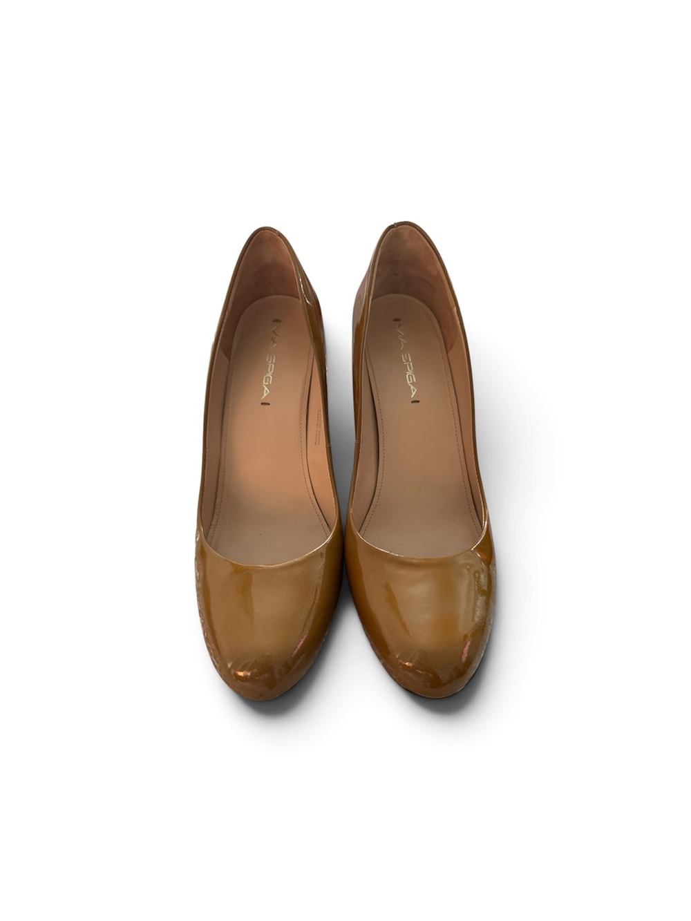 Via Spiga Patent Leather Round-Toe Flats in Cognac
